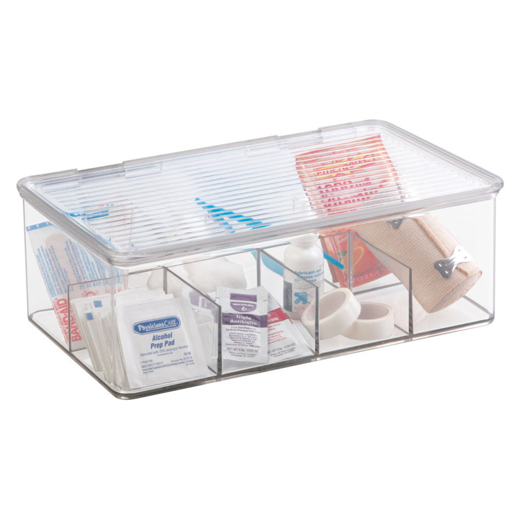 mDesign Plastic Divided First Aid Storage Box Kit, Hinge Lid for Bathroom,  Clear - Wayfair Canada