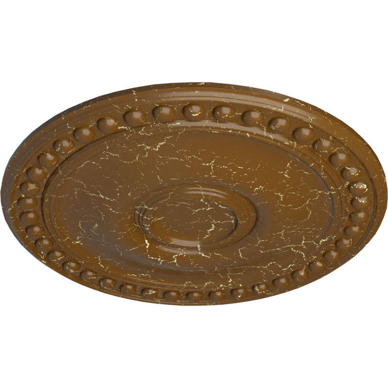 Endurathane Carlsbad Ceiling Medallion, 19 1/2"OD x 1 3/4"P, Hand-Painted Iridescent Gold Finish, Smokey Topaz Crackle