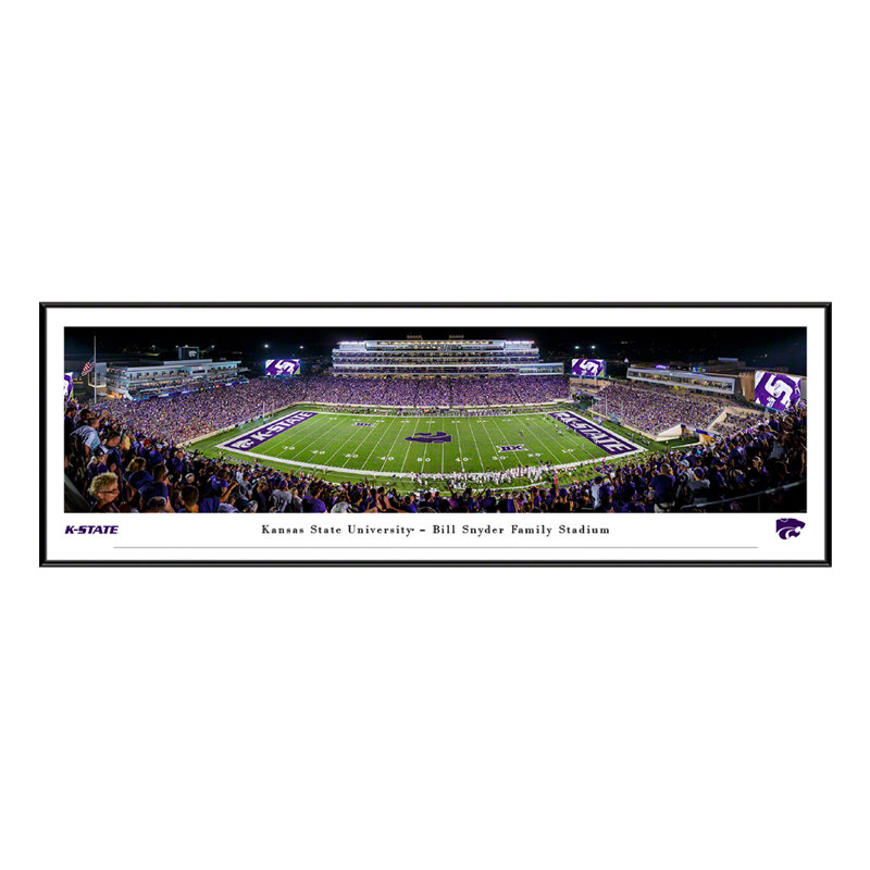 Impression panoramique du Kansas State Football, H 13,75 po x l 40,25 po x P 1,125 po, Cadre noir