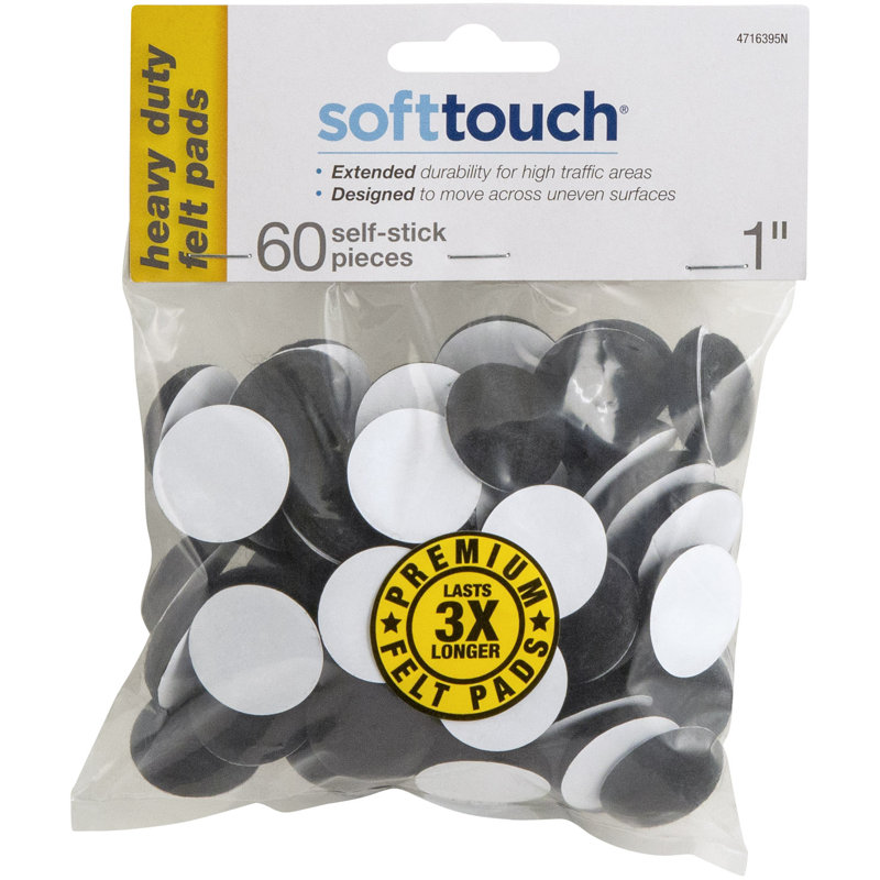 1" Round Domed Self-Stick Felt Furniture Pads, Black (60 Pack)
