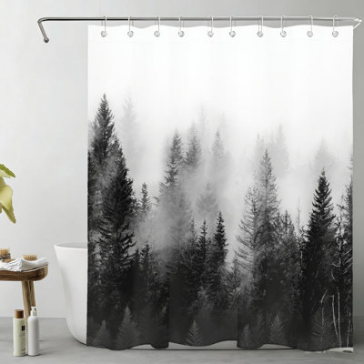 Rideau de salle de bain Misty Forest avec crochets 72 x 72 po / 180 x 180 cm, noir