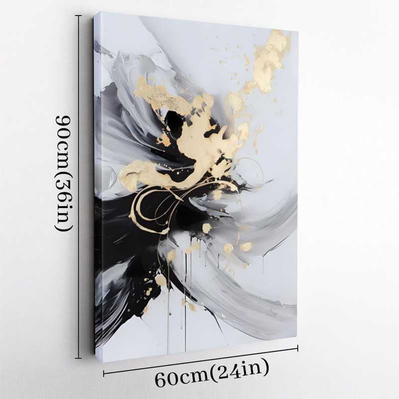 Art mural sur toile encadré en 2 dimensions, fleurs abstraites, encre noire et dorée, art moderne, reproduction d'art sur toile, peinture, décoration murale, cadeau idéal, prêt à accrocher