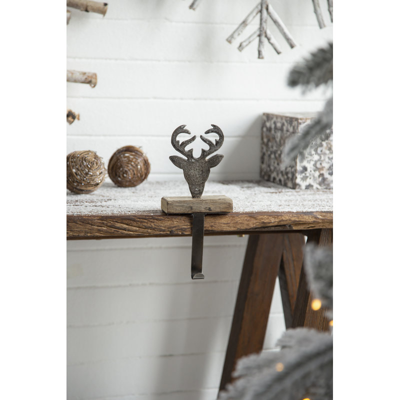 S/2 4.5X6.5" Metal Reindeer Head Stocking Holder
