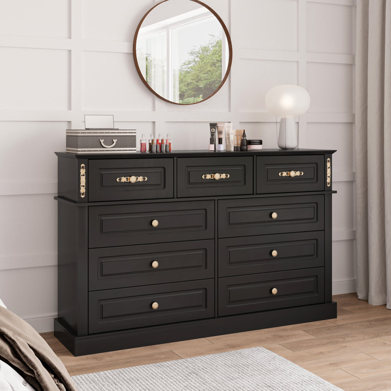 Grande commode à 9 tiroirs, Noir