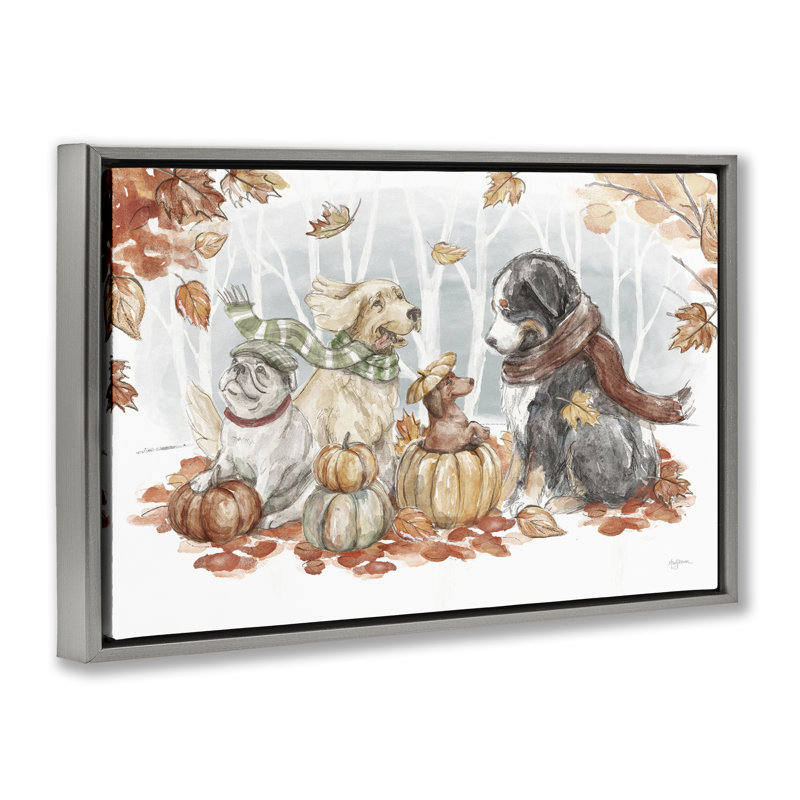 «Autumn Fun Dogs» par Mary Urban, Cadre flottant gris, H 21 po x l 31 po