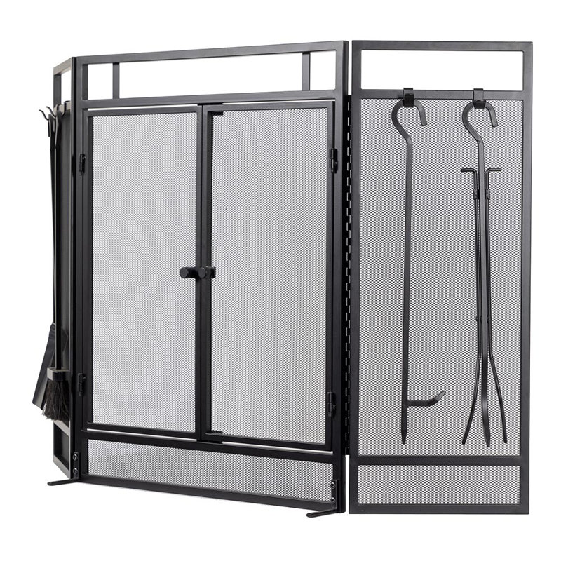 Kern River Three-Panel Mesh Fireplace Screen with Tool Set