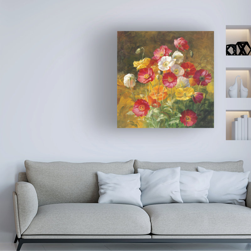 Coquelicots bolognais, cochon danhui nai sur fond brun, H 35 po x l 35 po