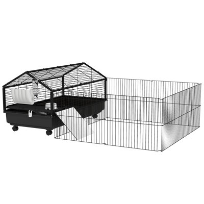 Cage pour petits animaux avec aire de jeu pliable, cage à roulettes, cage à cochons d'Inde, cage à hérissons avec bouteille d'eau, bol à eau et rampes, 46,5 po