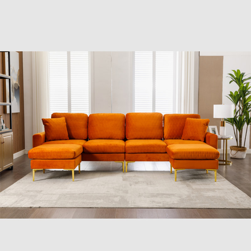 Lorrika 113.4'' Square Arm Sofa, Orange Velvet Incorrect