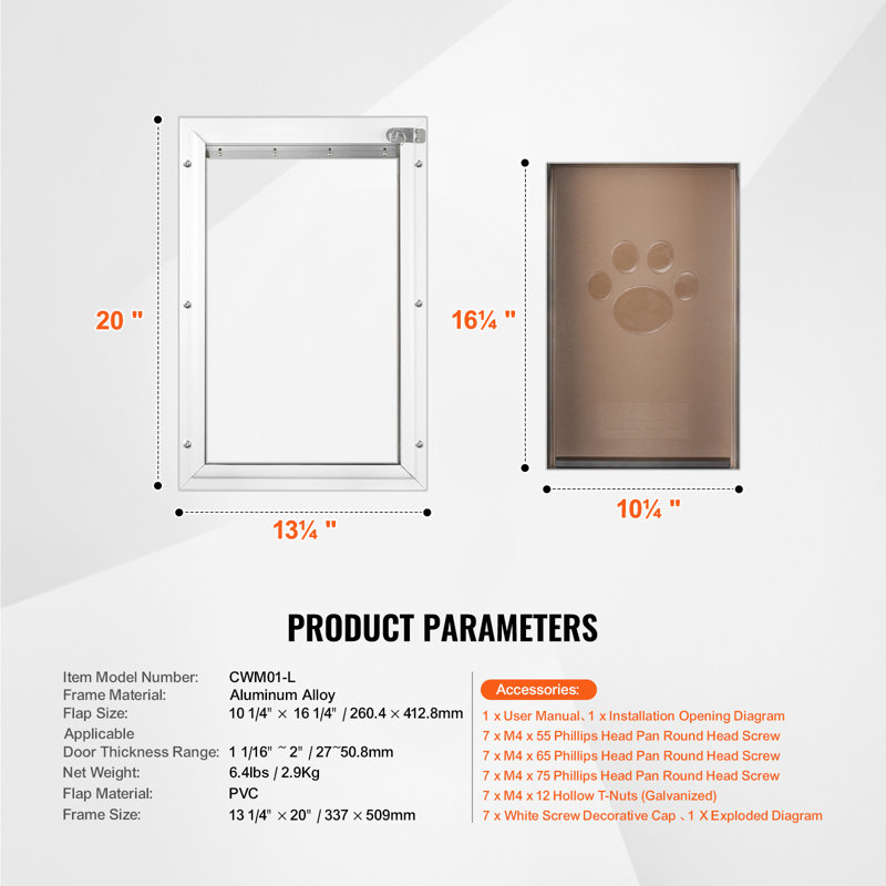 Porte pour animaux de compagnie, cadre en aluminium de 33,7 cm x 51 cm avec système de verrouillage et de clapet, facile à installer sur les portes intérieures ou extérieures, résistante aux intempéries, convient aux chats et aux chiens (blanc - L)