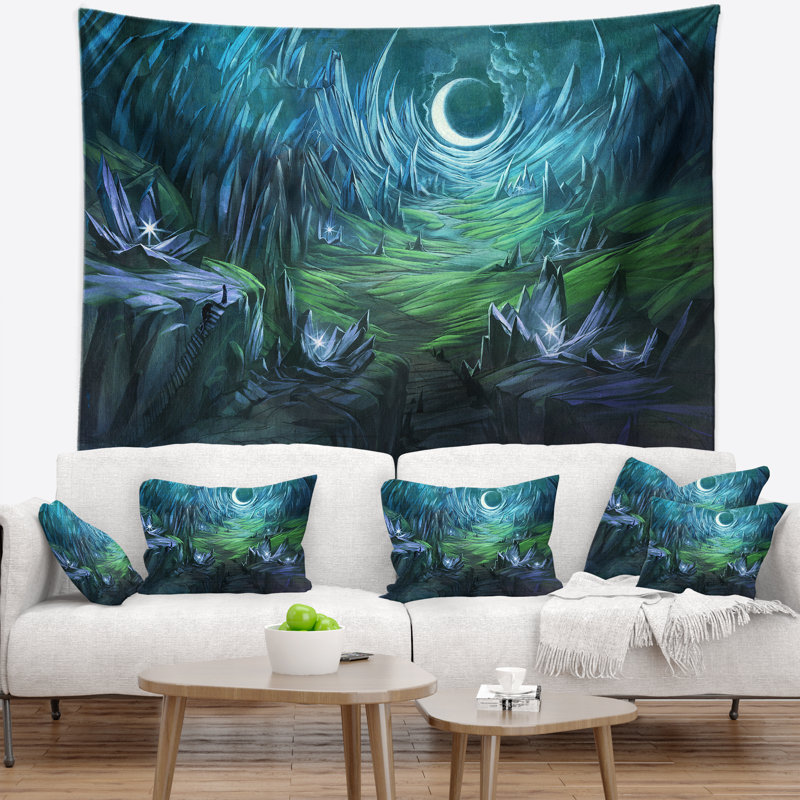 Tapisserie de paysage de twilight valley abstraite, H 68 po x l 80 po