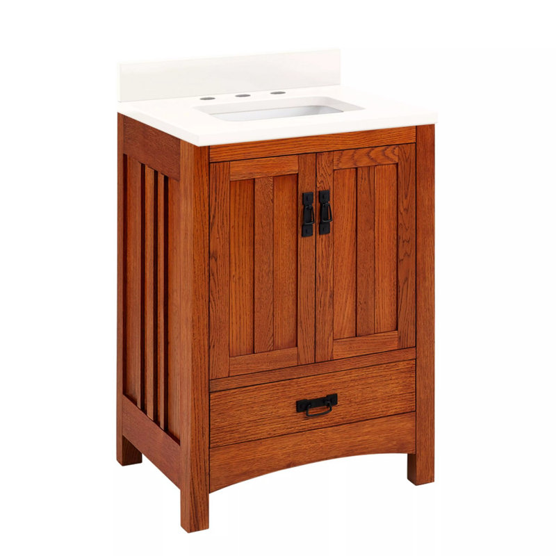 24" Maybeck Vanity - Tinted Oak With Rectangular Undermount Sink, Artic White Quartz, 8" Widespread