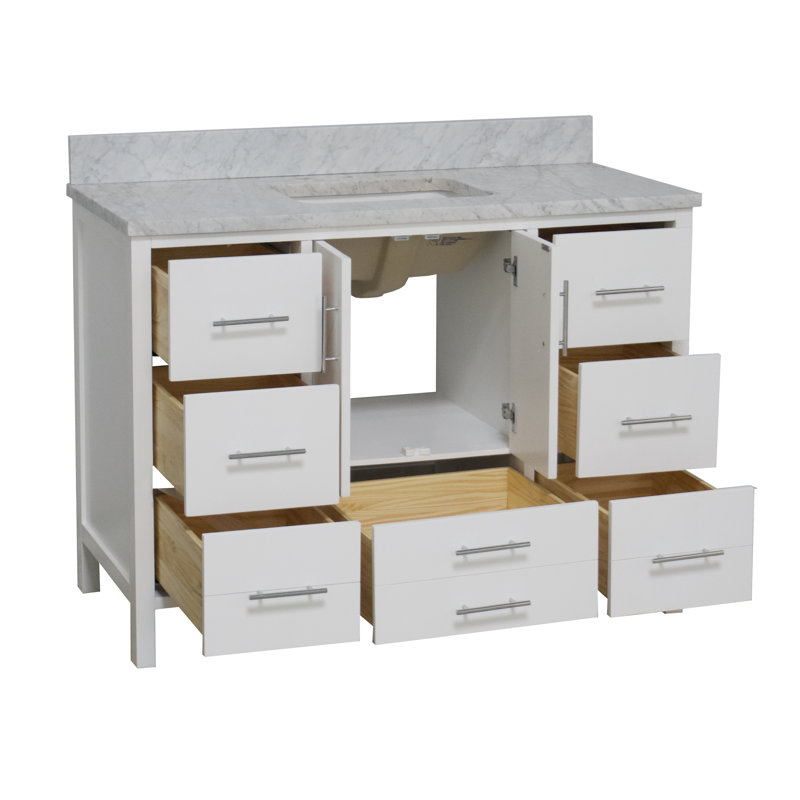 Ensemble de meuble-lavabo simple 48 po Kiara, Blanc, Marbre