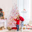Arbre de Noël artificiel 8 pi avec branches 1774 et base en métal pliable blanc et rose-1036524048-1036524055