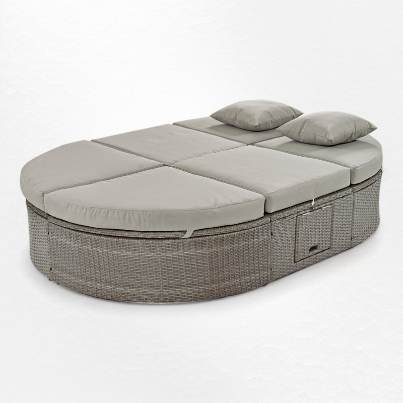 Chonie 78.7'' Wide Oval Wicker Patio Daybed with Cushions, Gray