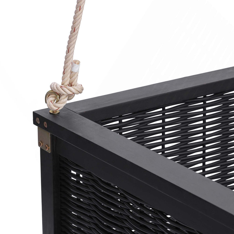 Lit-balançoire double en bois massif d'extérieur classique avec longues cordes pour la piscine, la cour arrière, Black