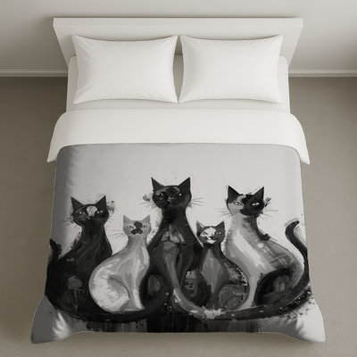Monochrome Cat Illustration Duvet Covers