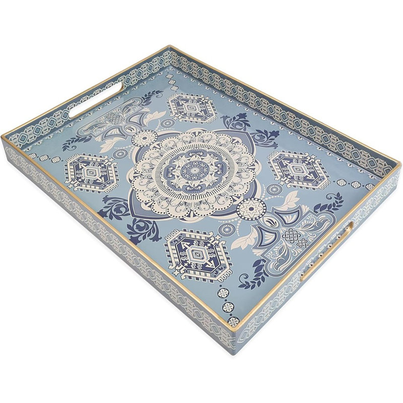 Rectangle Plastic Serving Tray With Handles, Decorative Tray For Coffee Table, Ottoman, Living Room, Kitchen, And Outdoor Use