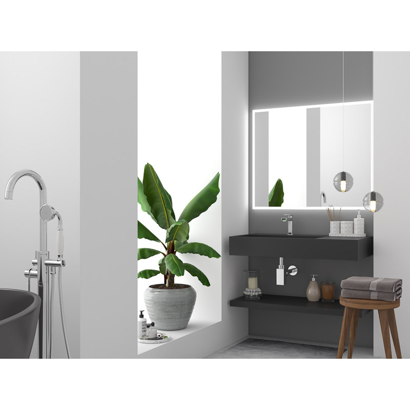 Juniper 36" Solid Surface Wall Mount Modern Minimalist Left Basin Bathroom Sink and LED Mirror Set, Black