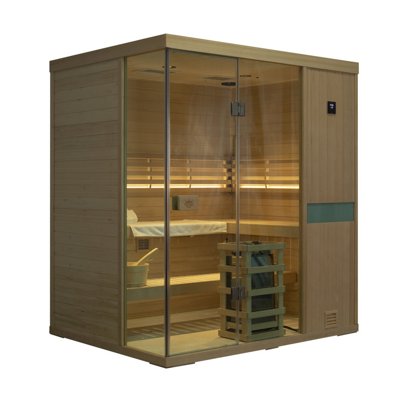 Samsora 4-Person Indoor Steam Sauna 3800W, African Wood, Negative Ion Air Purification & Red Light Therapy, 95℉-230℉, Bluetooth Speaker, with Sauna Heater and Sauna Stone