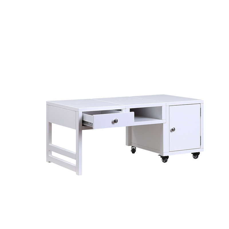 Table basse à roulettes avec rangement Agunde, Blanc