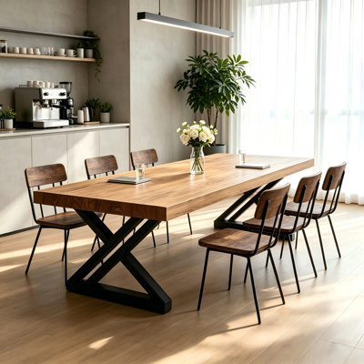 Modern Solid Wood Business Conference Table, Rectangular Meeting Table for Team Collaboration & Family Gatherings