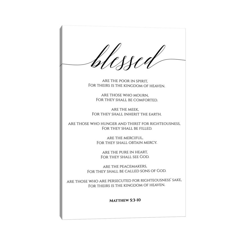 "Béatitudes, Matthieu 5:3-10" par Eden Printables, reproduction d’art textuel, Toile tendue, Pas de tapis