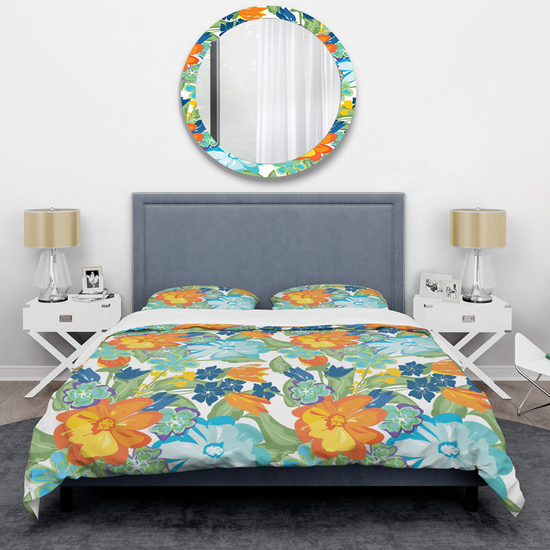 Multicolore fleurs abstraites - ensemble de housse de couette floral - microfibre de polyester