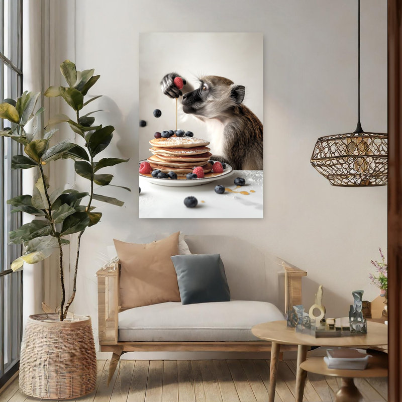 «Monkey's Sweet Breakfast», reproduction d'art mural singe contemporain, H 48 po x l 32 po