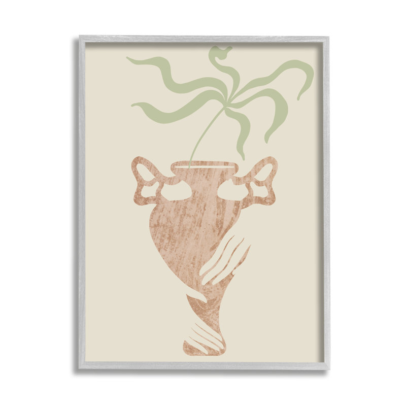 Mains tenant un vase brun avec motif de plantes botaniques, L 24 po x H 24 po, Estampe numérique Farmhouse