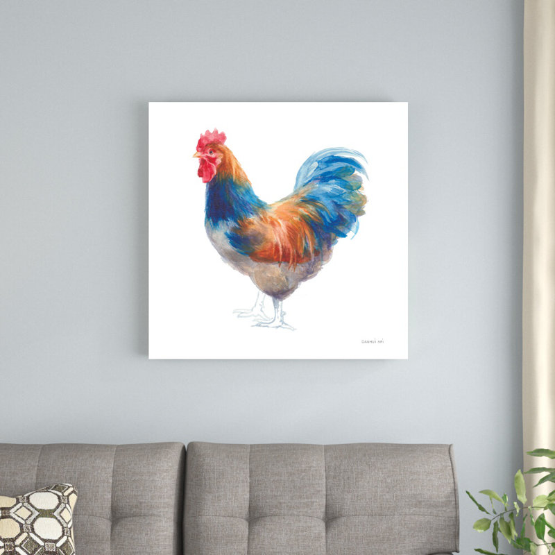 Poule sur blanc par Danhui Nai, reproduction d'art sur toile tendue, H 30 po x l 30 po