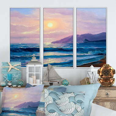 Designart Fishing Hut at Spring Sunset Landscape Canvas Wall