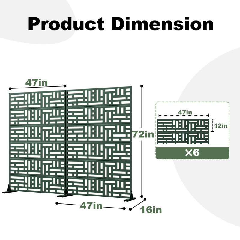 Panneau de clôture en métal pour l'extérieur, 72" H x 94" W x 16" D, Dark Green