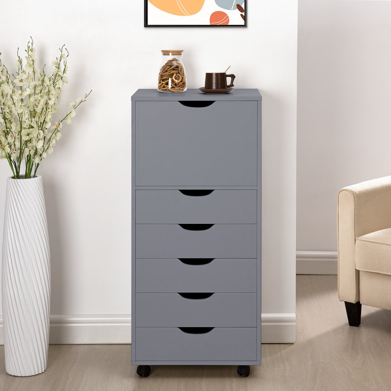 Inara Office File Cabinet with 6 Drawers & Cabinet Door, Mobile Storage Cart with Lockable Wheels, Modern Rolling Organizer for Workplace, Study Room – Stores Files, Office Supplies & Documents