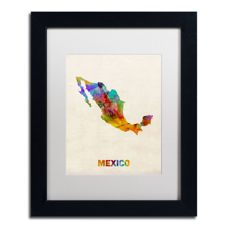 « mexico aquarelle map » par michael tompsett, impression encadrée, H 14 po x l 11 po, Blanc