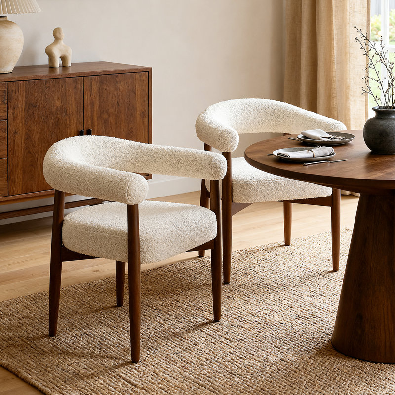 Upholstered Dining Chair Barrel Armchair With Wood Frame Side Chair