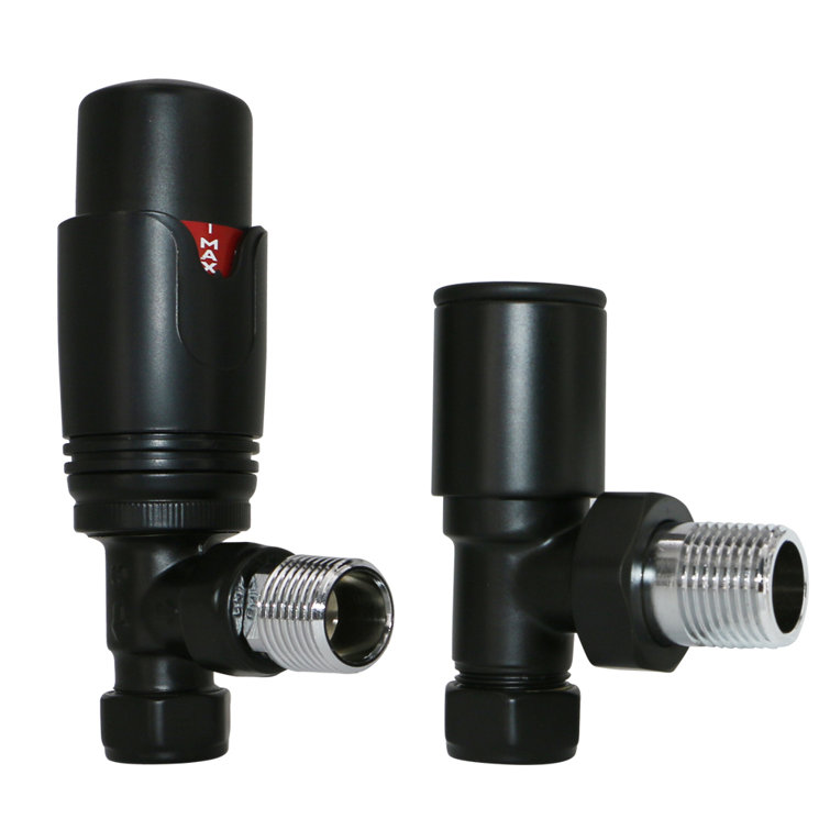 Thermostatic TRV Manual Radiator Valves Angled 15Mm X 1/2" Twin Pack Black