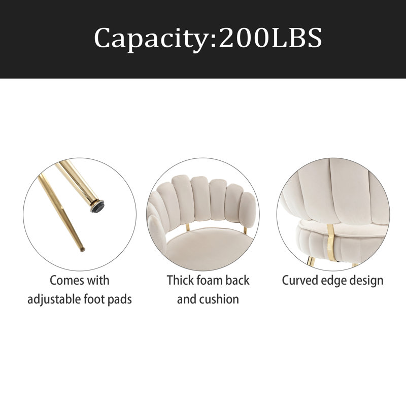 Chaise d'appoint, chaise simple de loisirs avec pieds dorés, Velours ivoire