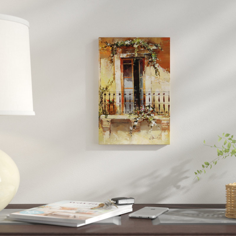 « balcon iii », reproduction sur toile, H 26 po x l 18 po x P 1,5 po, Pas de tapis, Papier d'art encadré noir