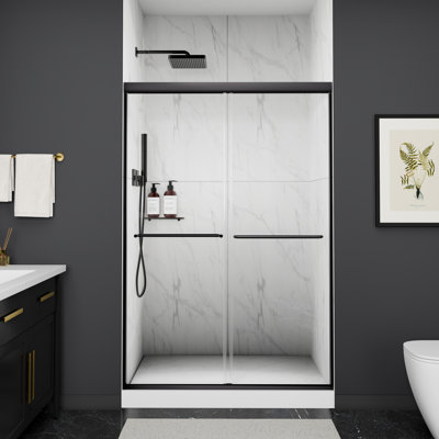 44-48"W X 70"H Framed Double Sliding Shower Door | 1/4 " (6MM) Explosion-Proof Clear Tempered Glass, Matte Black