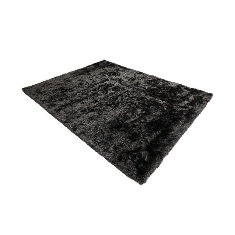 Tapis gris anthracite à poil long fait à la main, Rectangulaire 7 pi 6 po x 10 pi 3 po