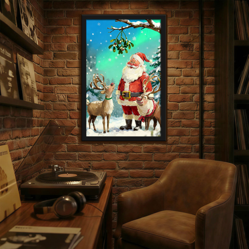 Noël père Noël avec renne et gui, H 30 po x l 20 po