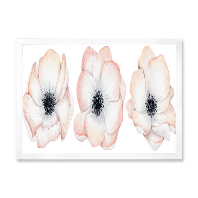 Aquarelle, anémone et fleurs roses - Peinture sur toile