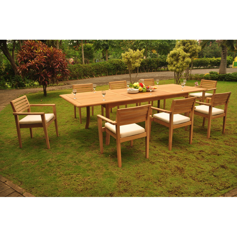 Loehr Outdoor 11 - Piece Teak Dining Set, 29.5" H x 82" L x 42.5" W, 8
