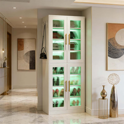 Elegant Modern Style Shoe Cabinet With Acrylic Doors And LED Lights, Ideal For Refined Interior Decor And Efficient Storage.