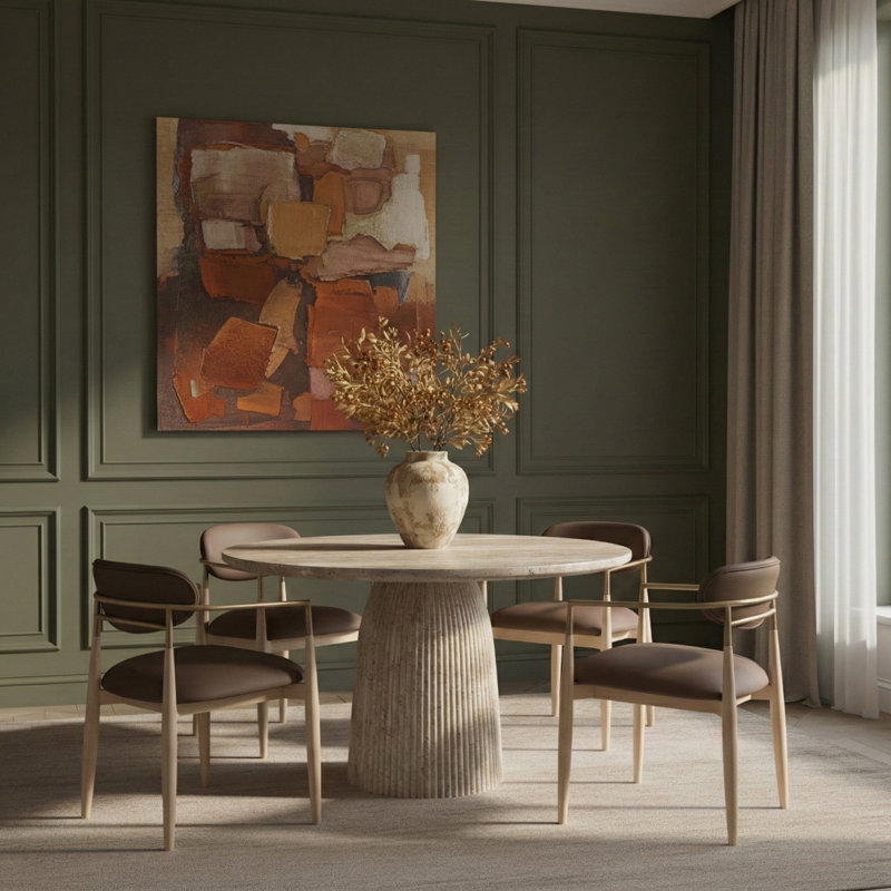 Table de salle à manger Oronde, H 29,75 po x L 36 po x l 36 po, Travertin
