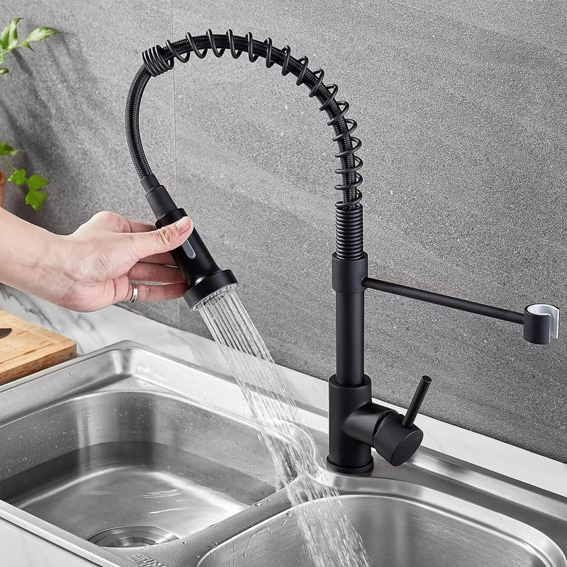 Robinet de cuisine pré-rinçage noir mat avec douchette extractible Mosson