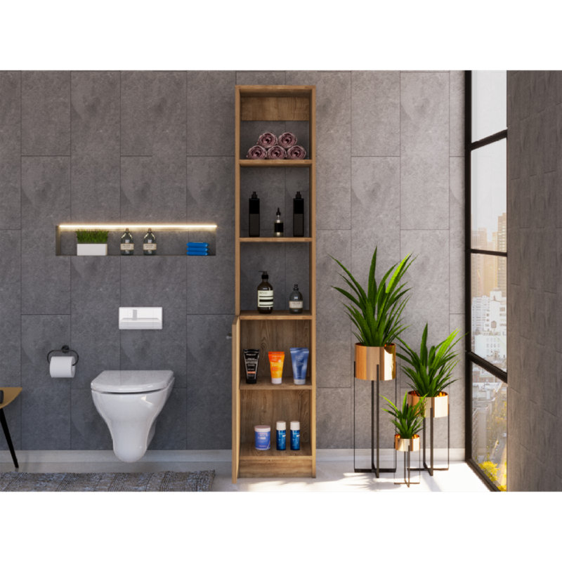 Armoire à linge Emmett, deux tablettes intérieures, Naturel, H 63,84 po x l 10,44 po x P 13,07 po