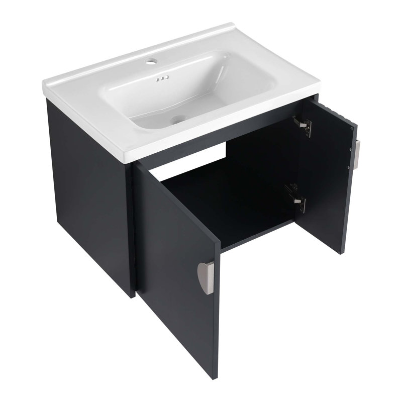 Meuble-lavabo avec lavabo, pour petite salle de bain, meuble-lavabo avec porte à fermeture en douceur, Noir