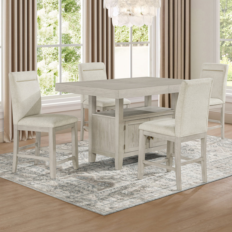 Ensemble de salle à manger Garland, 5 pièces: table, 4 chaises, Lin délavé / coquille d'œuf